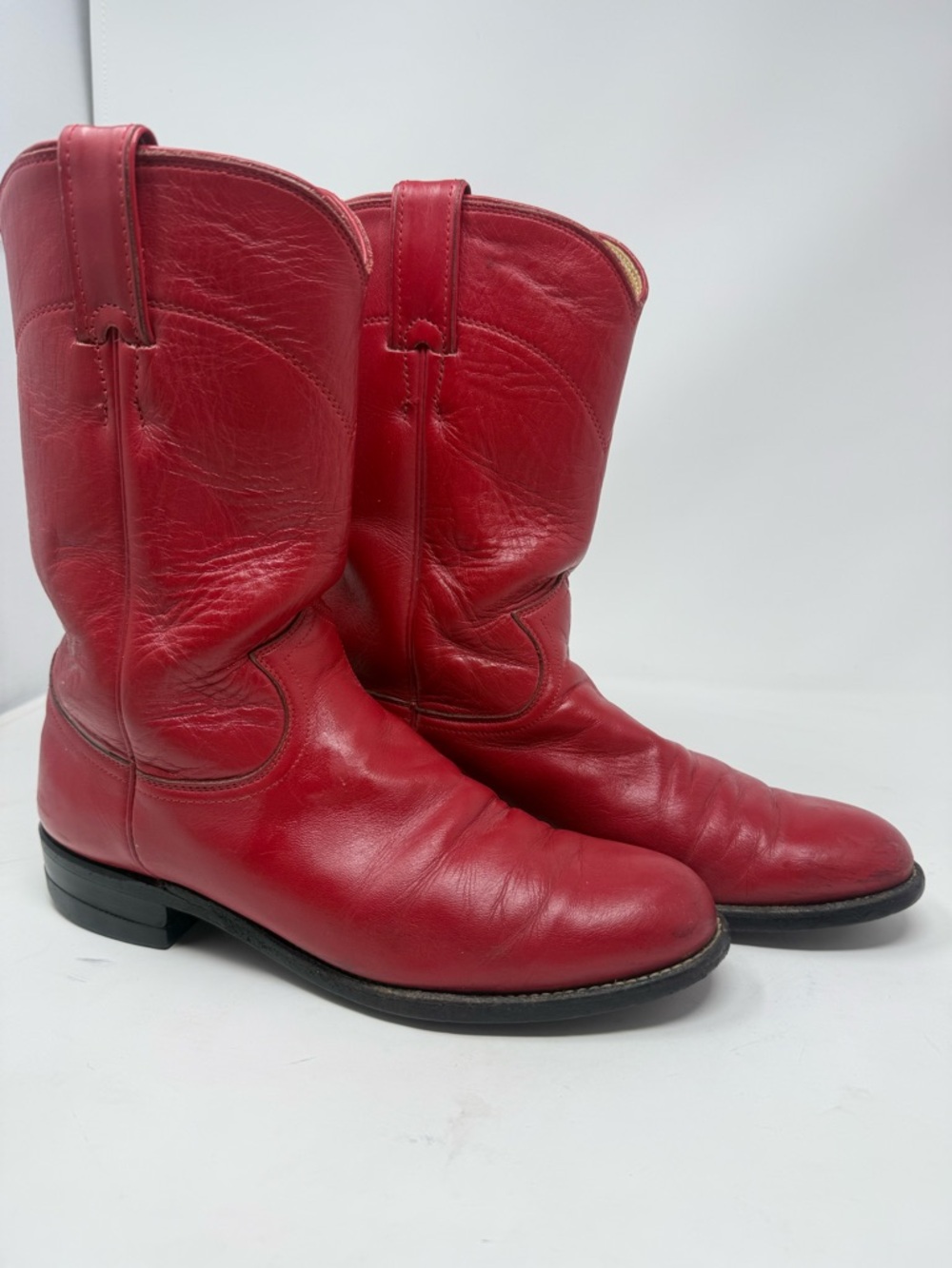 Justin Boots Red Leather Western Heeled Boots